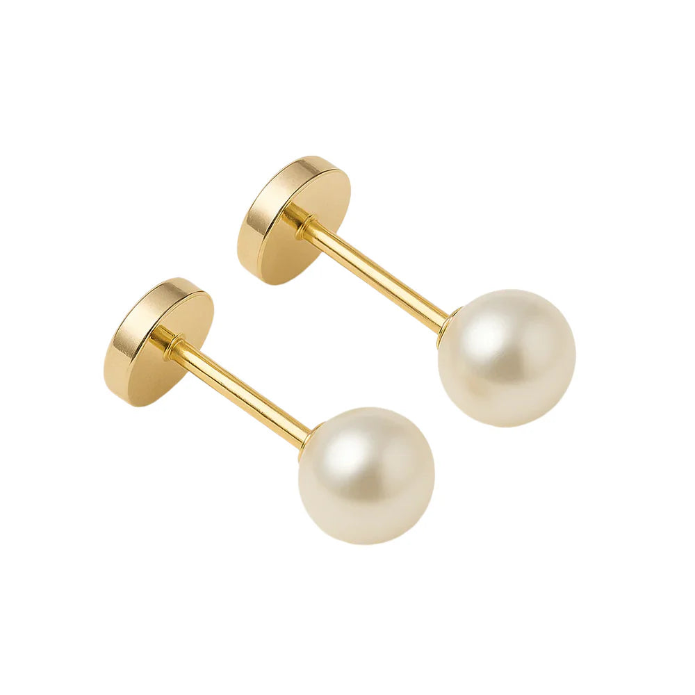 Aros Abridores de Bebé en Oro 18K con Perla 3.5-4 mm