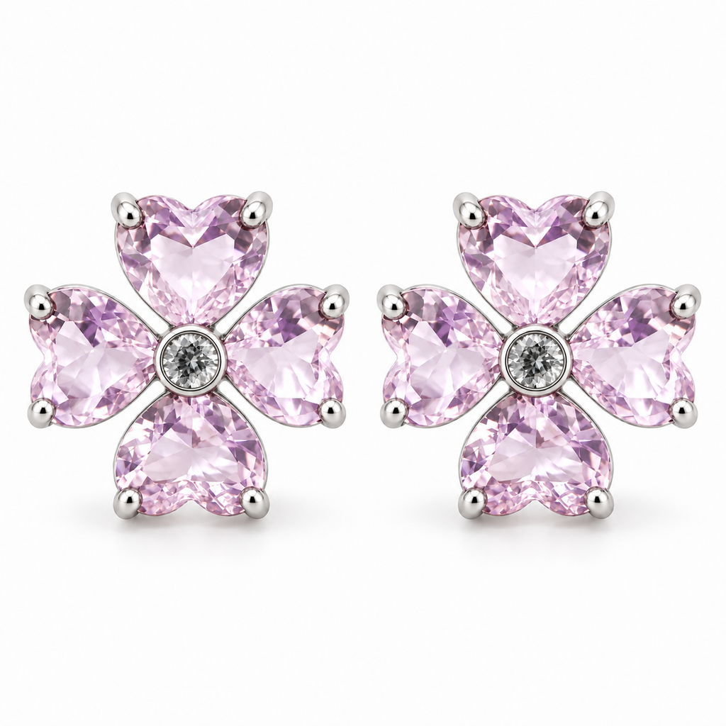 Aros Flor con Pétalos de Corazón de Plata 925
