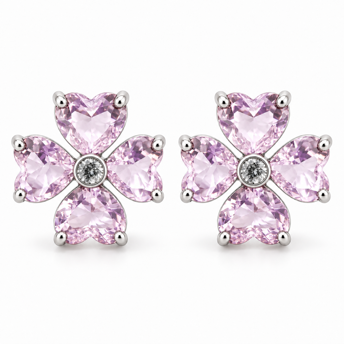 Aros Flor con Pétalos de Corazón de Plata 925