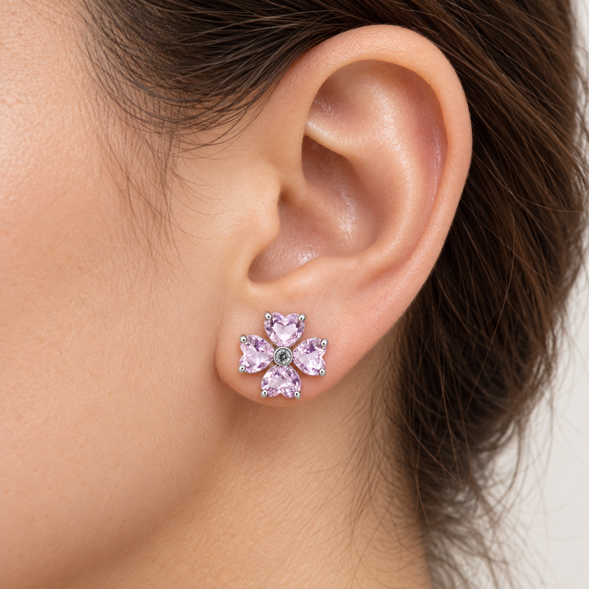 Aros Flor con Pétalos de Corazón de Plata 925