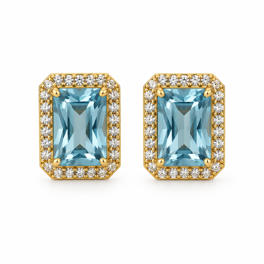 Aros Rectangulares con Halo Enchapados en Oro 10mm