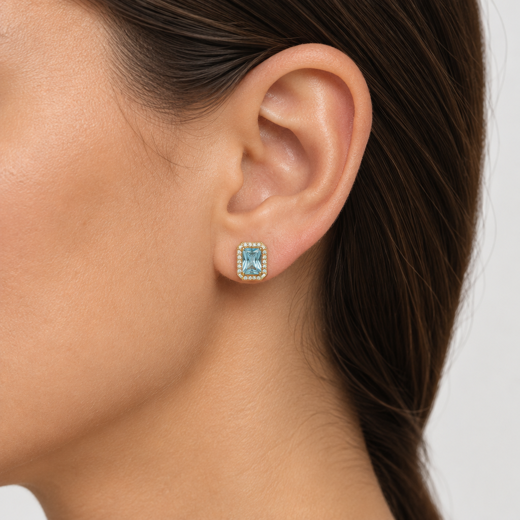 Aros Rectangulares con Halo Enchapados en Oro 10mm