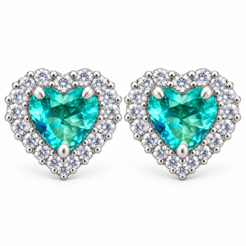 Aros Corazón con Halo de Plata 925