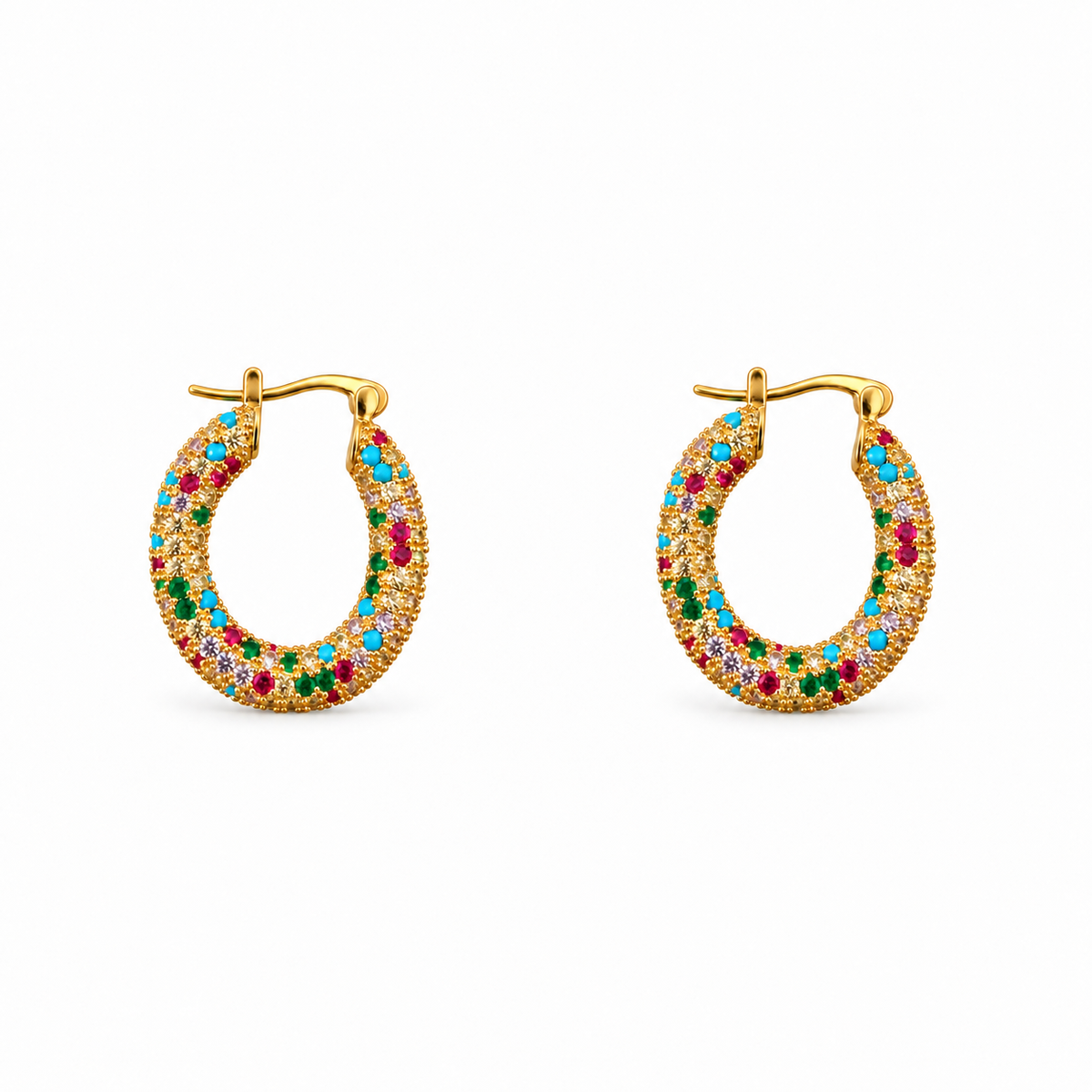 Argollas Ovaladas con Piedras Enchapadas en Oro 24mm