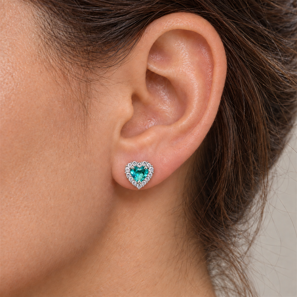 Aros Corazón con Halo de Plata 925