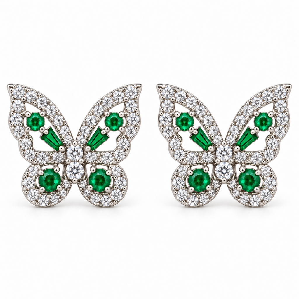 Aros Mariposa con Piedras Facetadas de Plata 925