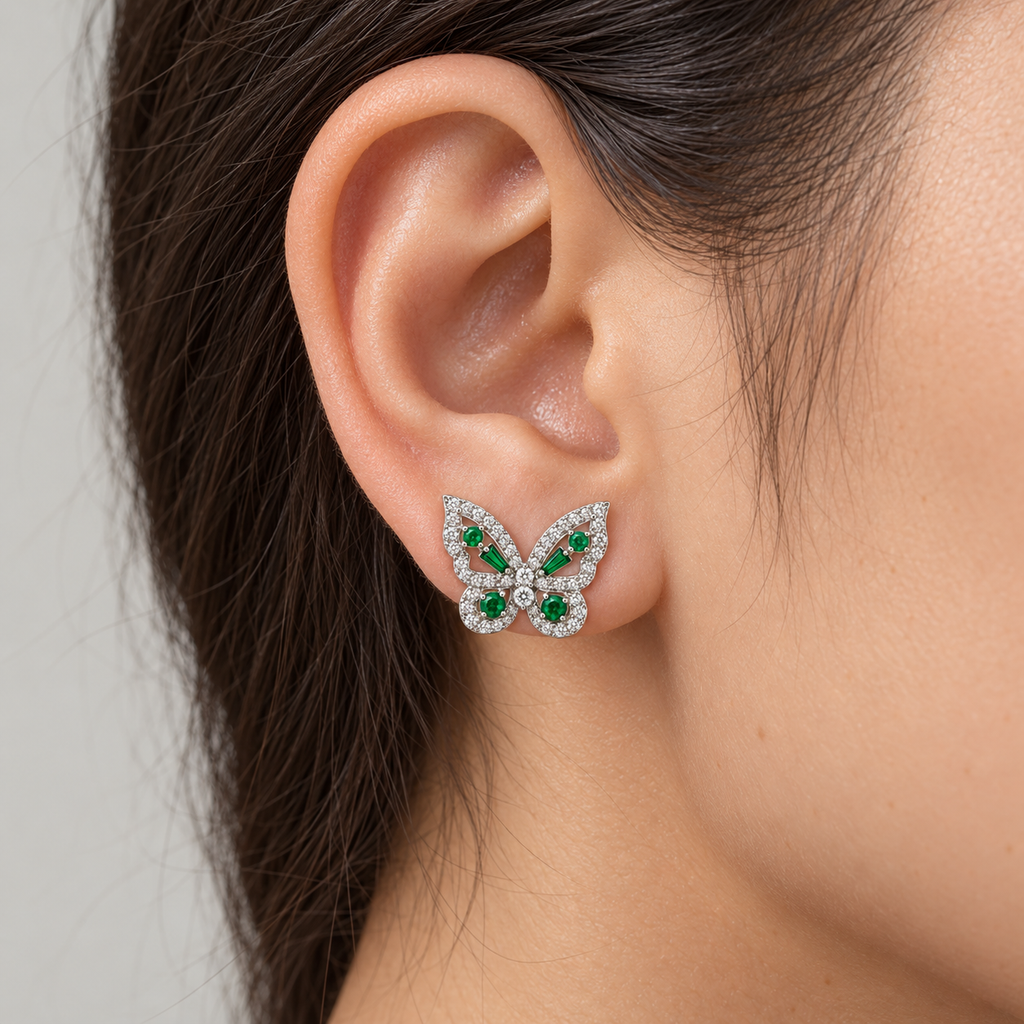 Aros Mariposa con Piedras Facetadas de Plata 925