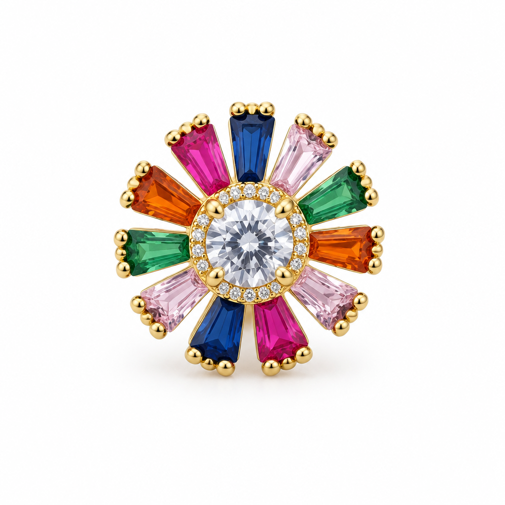 Aros Flor Radiante con Halo Enchapados en Oro 11mm