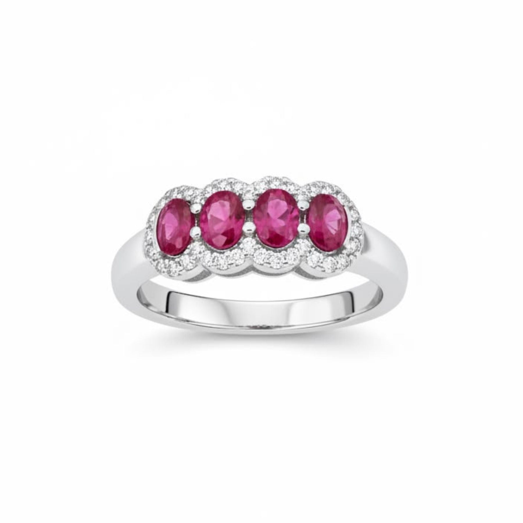 Anillo 4 Rosetas Halo Rubíes Plata 925