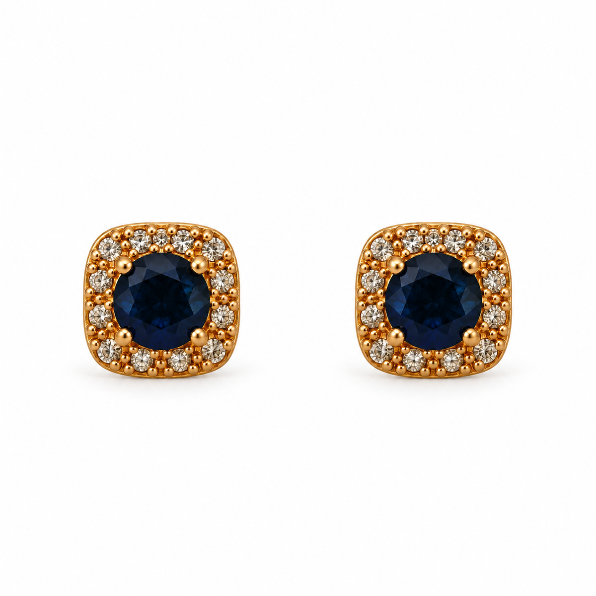 Aros Cuadrados con Halo Enchapados en Oro 7mm