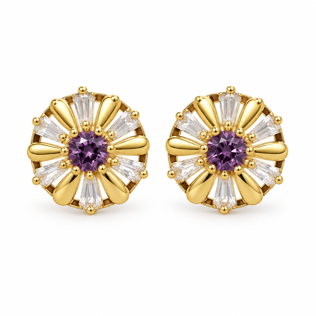 Aros Sol Radiante Enchapados en Oro 13mm