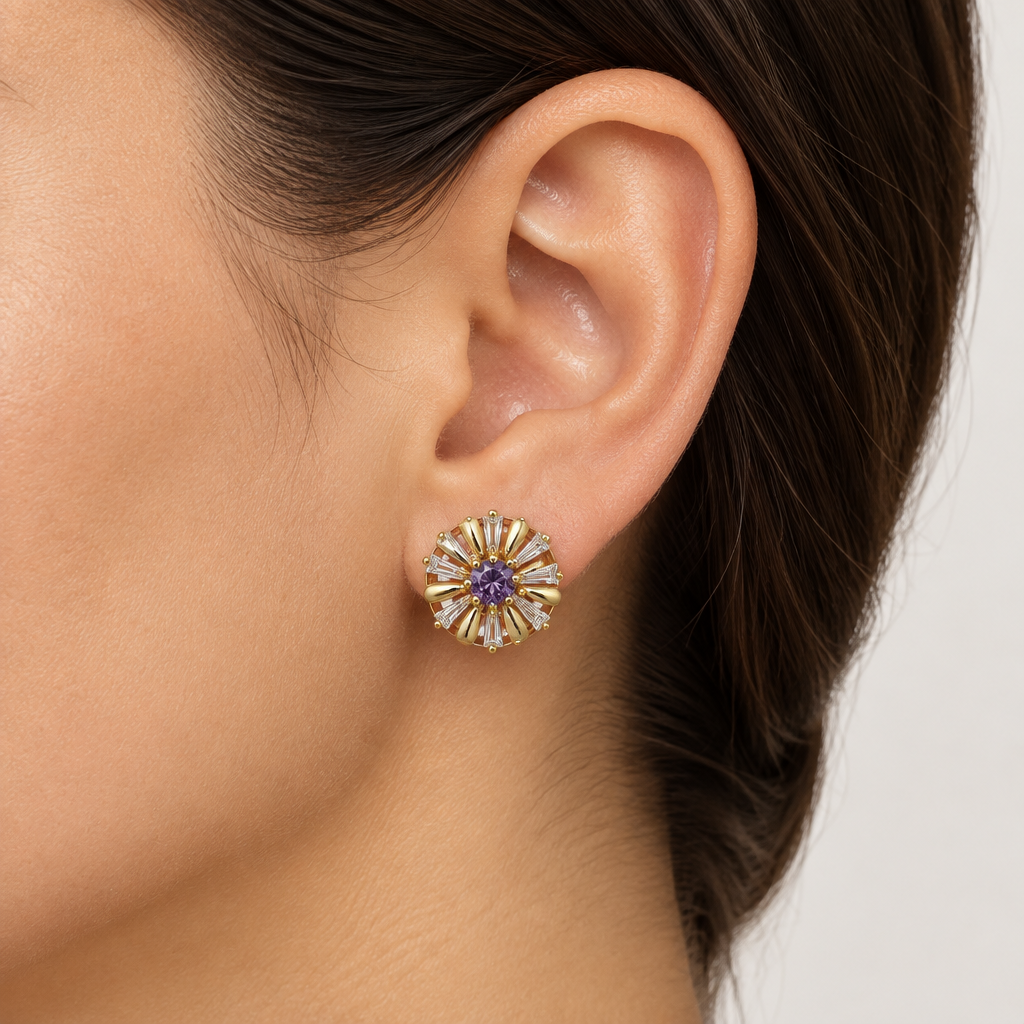 Aros Sol Radiante Enchapados en Oro 13mm