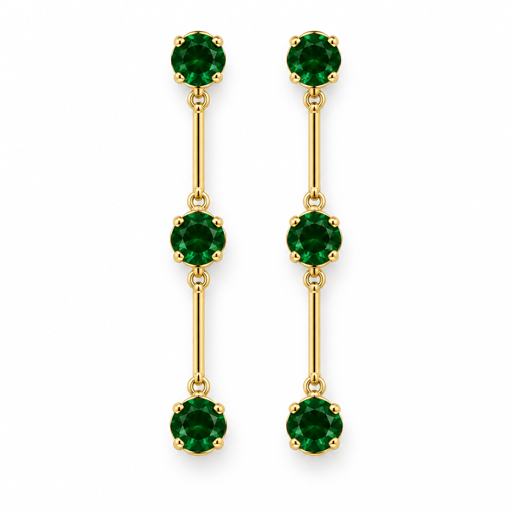 Aros Colgantes Tres Piedras Enchapados en Oro 45mm