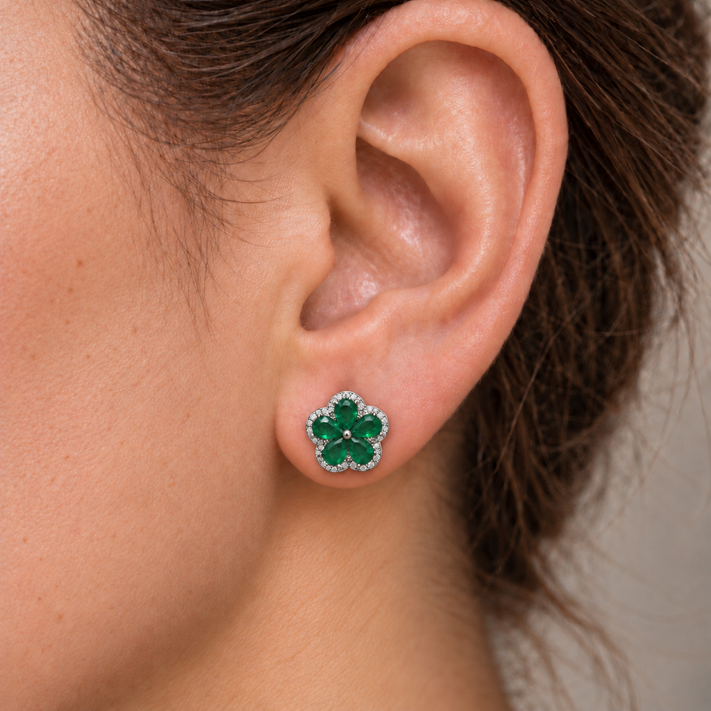Aros Flor con Halo de Plata 925