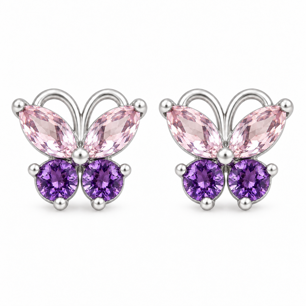 Aros Mariposa con Piedras Facetadas de Plata 925