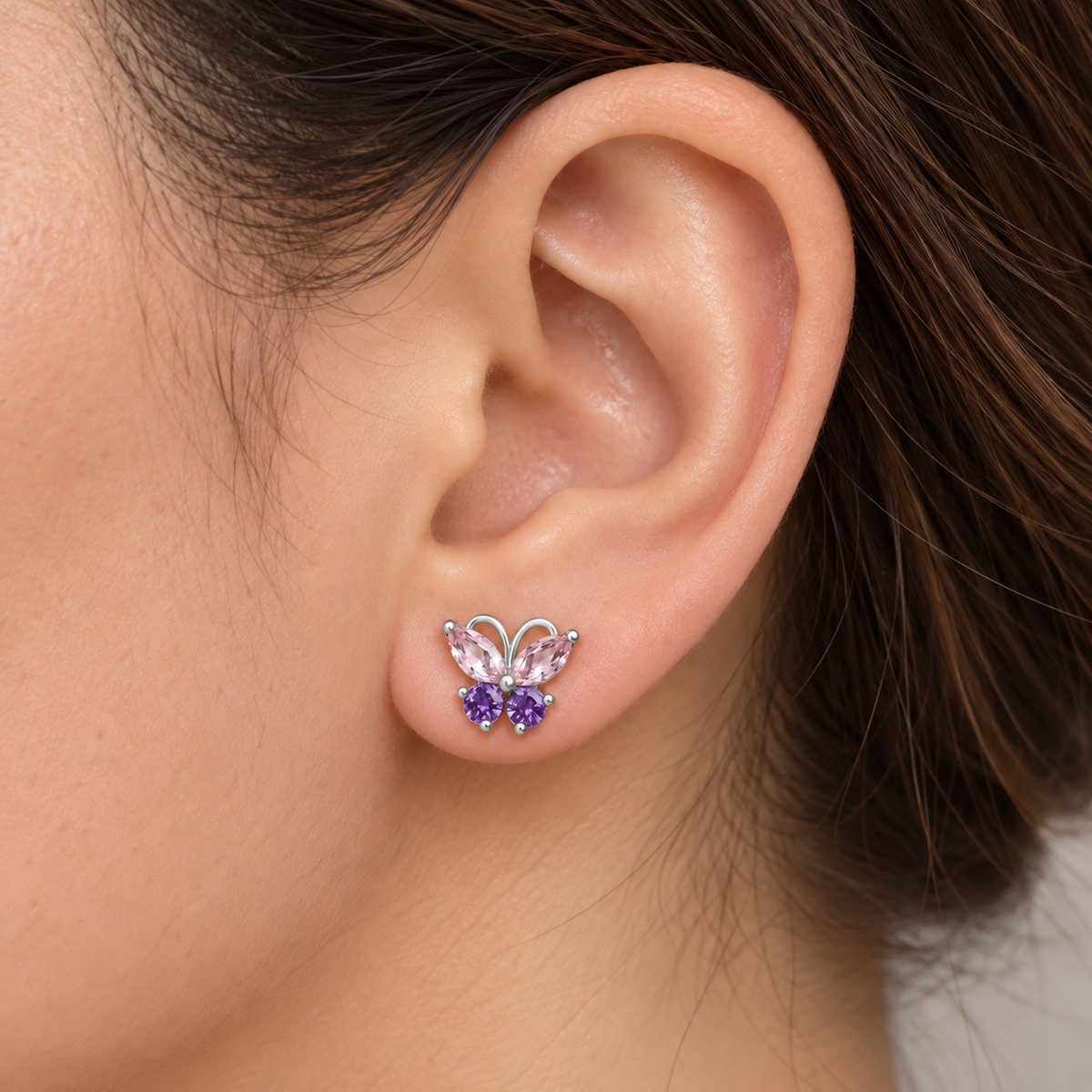 Aros Mariposa con Piedras Facetadas de Plata 925