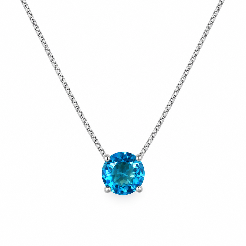 Collar Piedra Celeste Redonda Plata 925 45cm