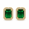 Aros Rectangulares Esmeralda con Halo Enchapados en Oro 13