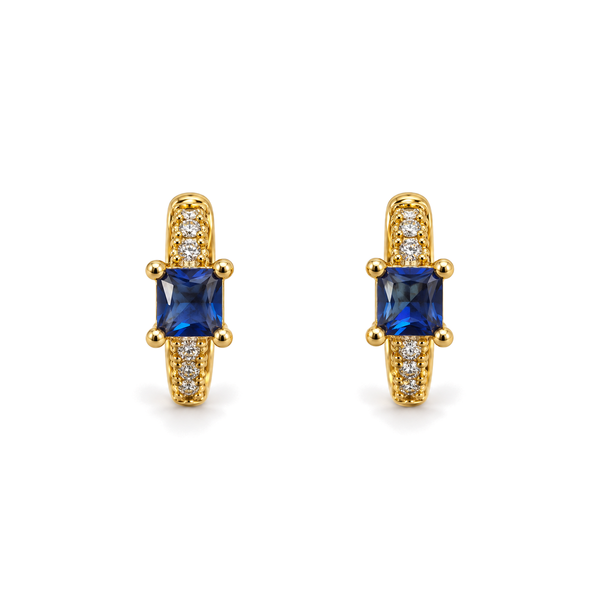 Aros Argolla con Piedra Cuadrada Enchapados en Oro 14mm