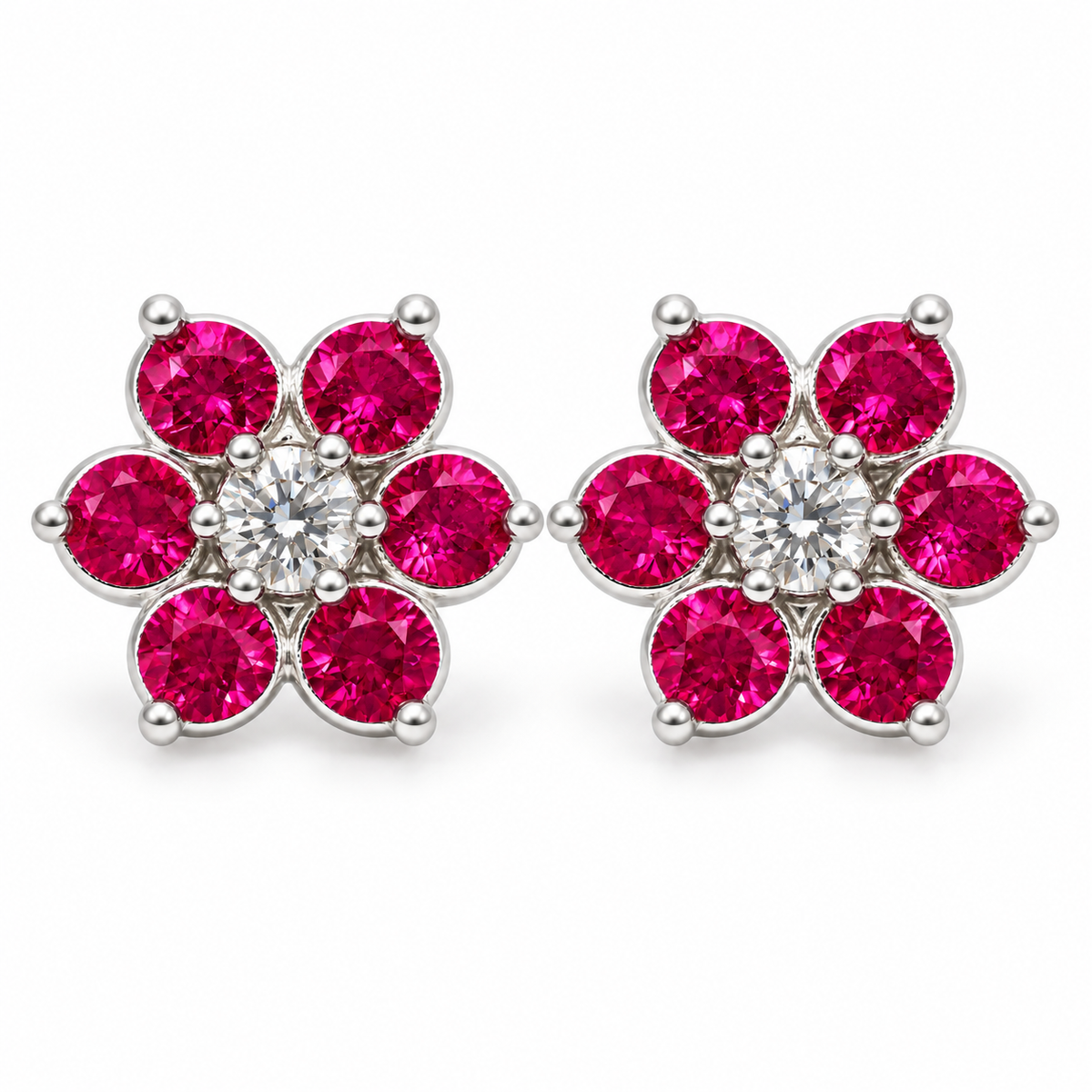 Aros Flor con Seis Pétalos de Plata 925