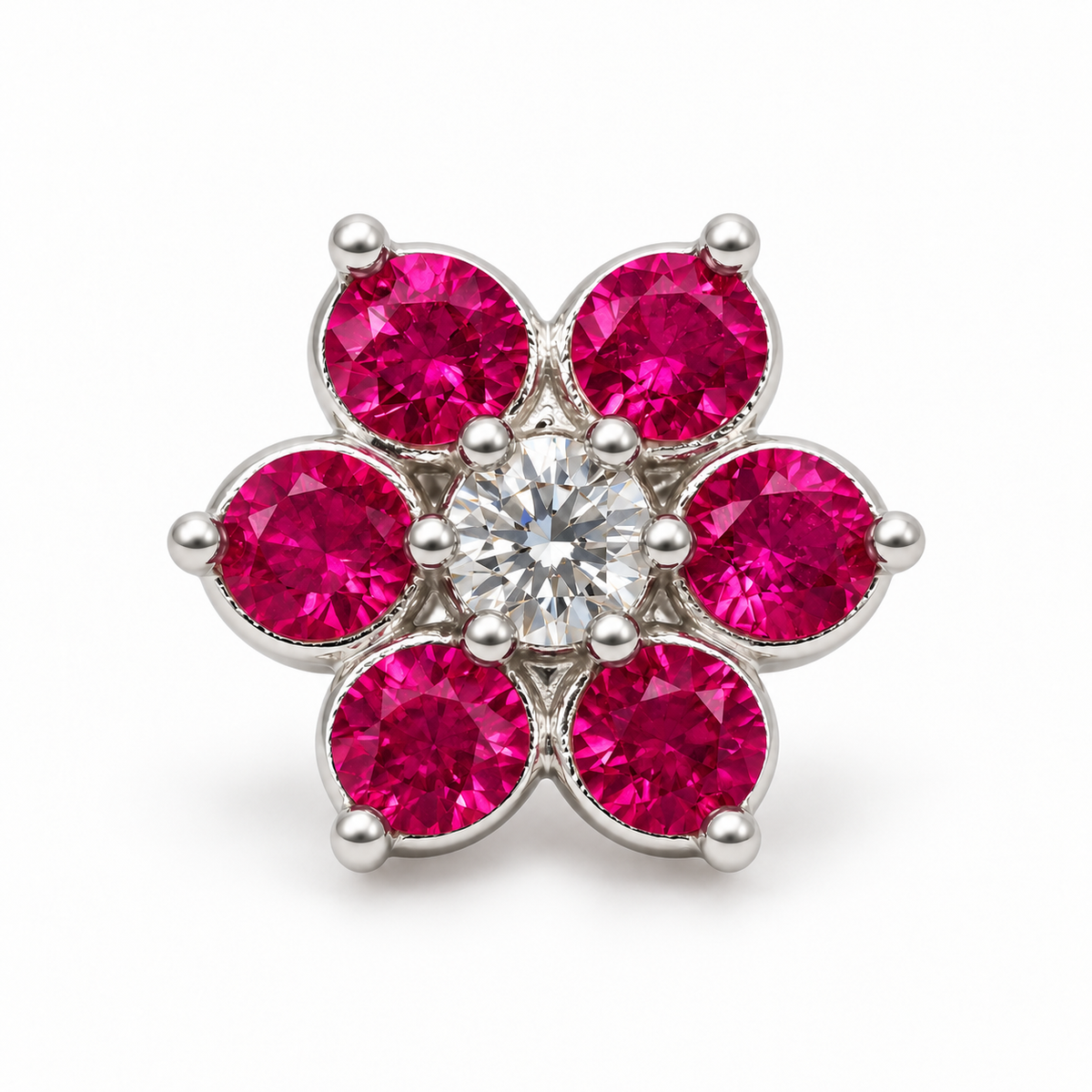 Aros Flor con Seis Pétalos de Plata 925