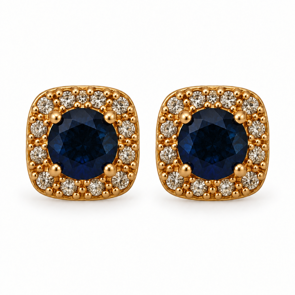 Aros Cuadrados con Halo Enchapados en Oro 7mm