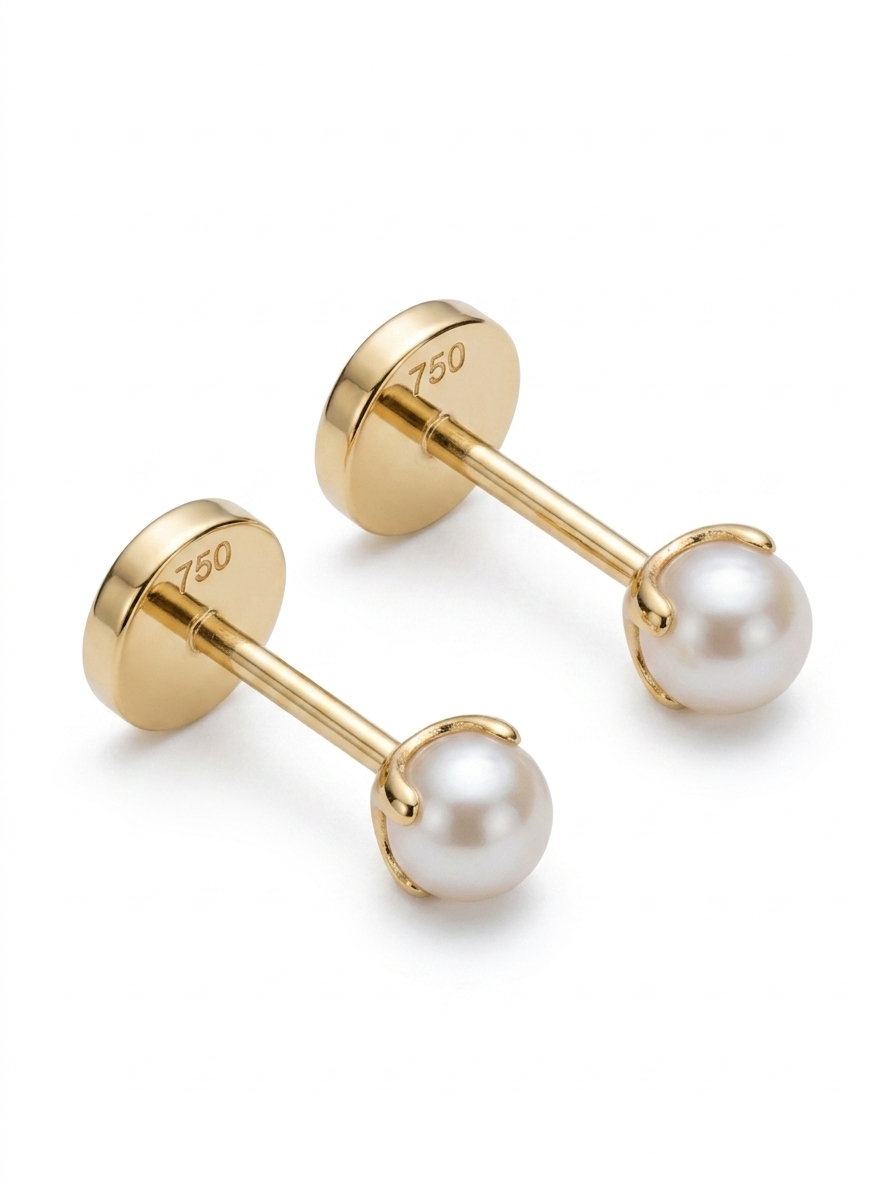 Aros Abridores de Bebé en Oro 18K con Perla