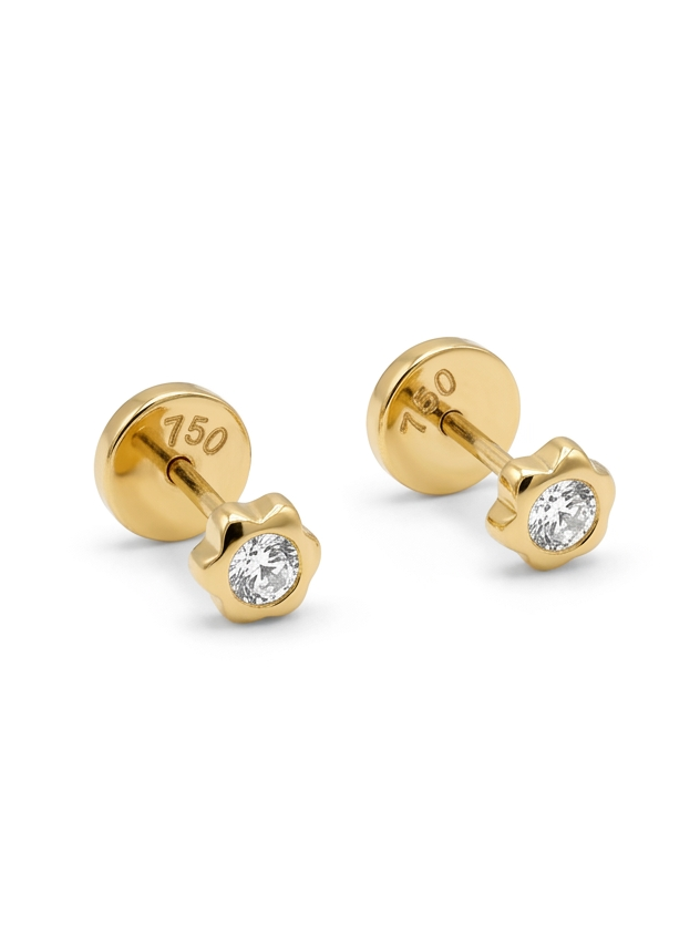 Aros Abridores de Bebé en Oro 18K Flor Circón