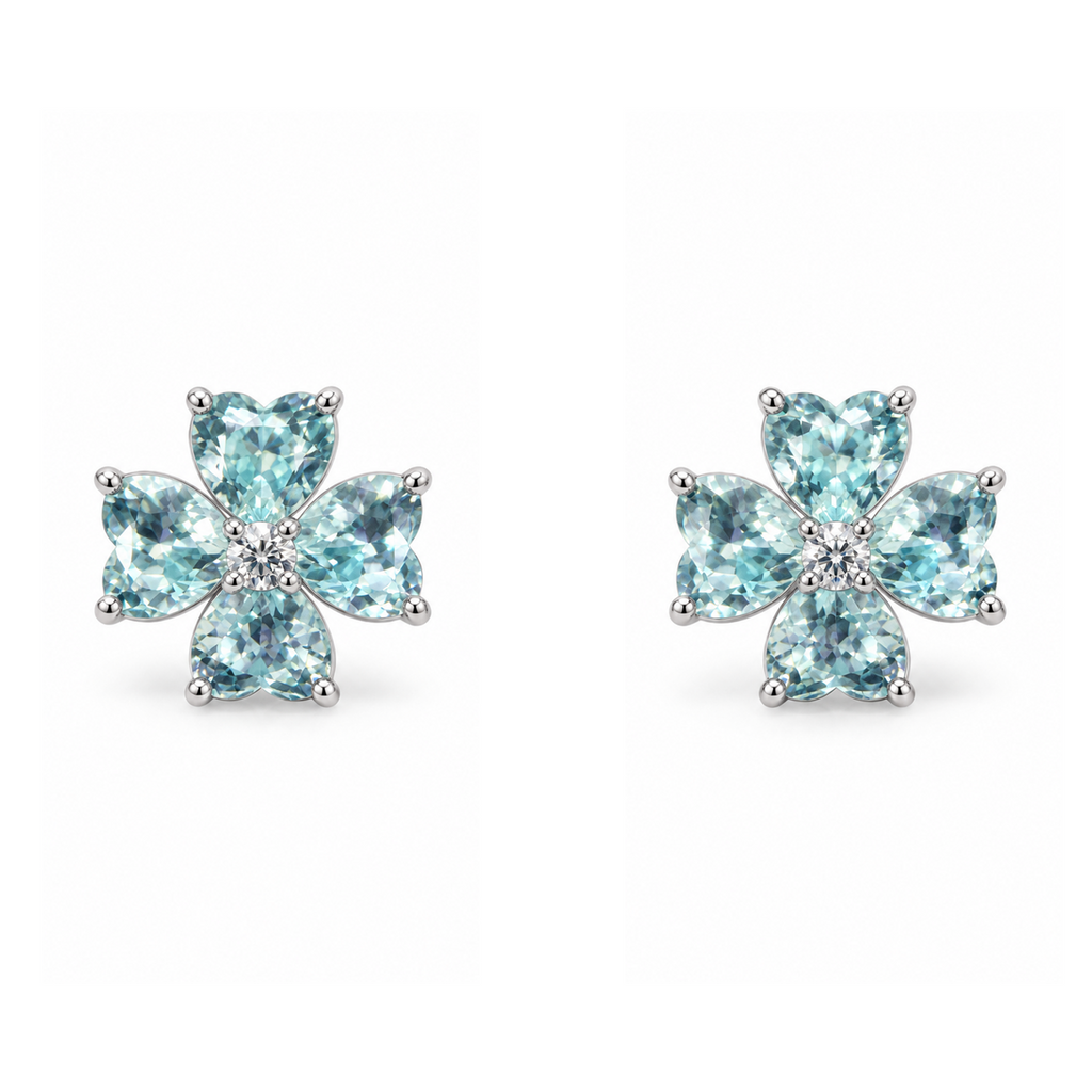 Aros Flor con Pétalos de Corazón de Plata 925
