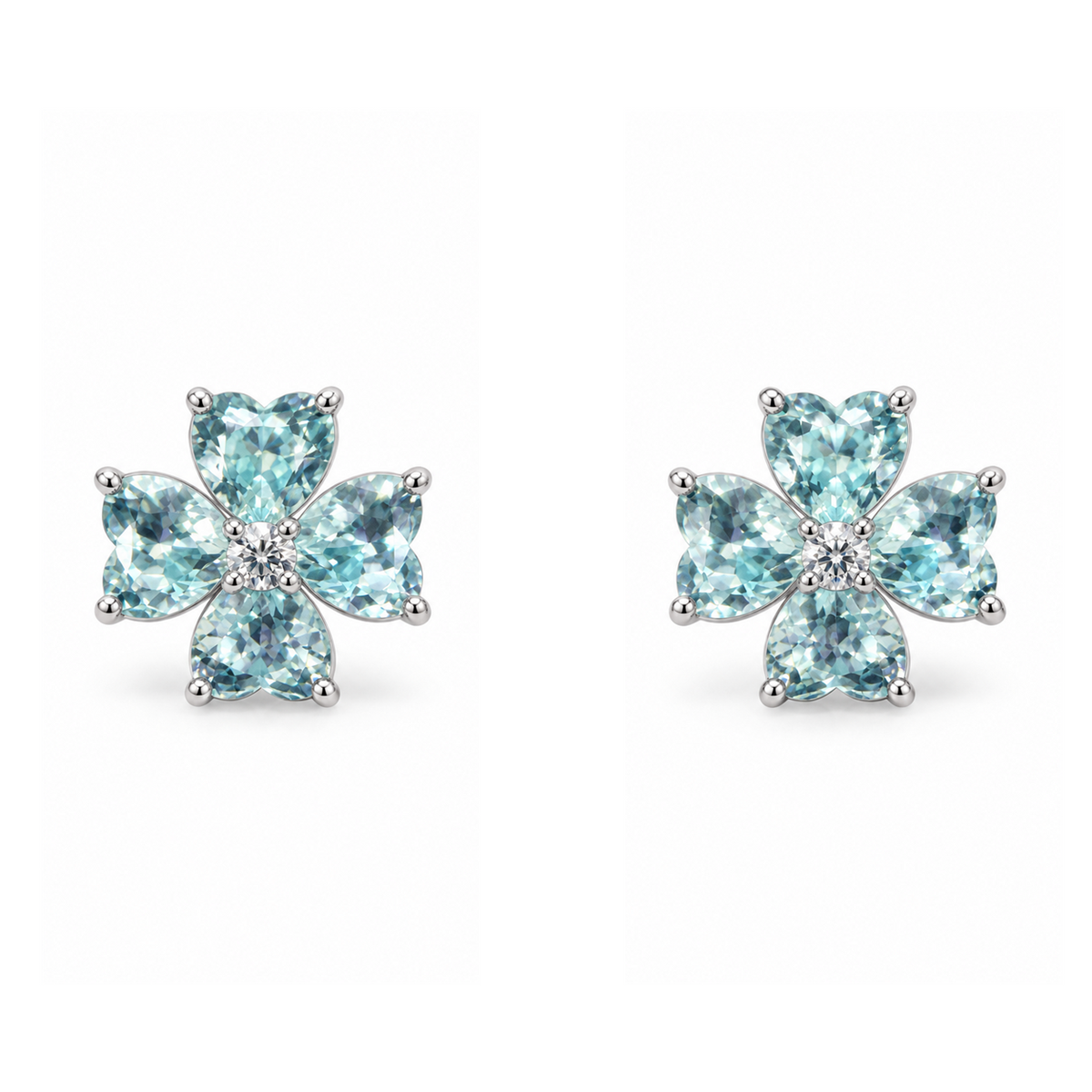 Aros Flor con Pétalos de Corazón de Plata 925