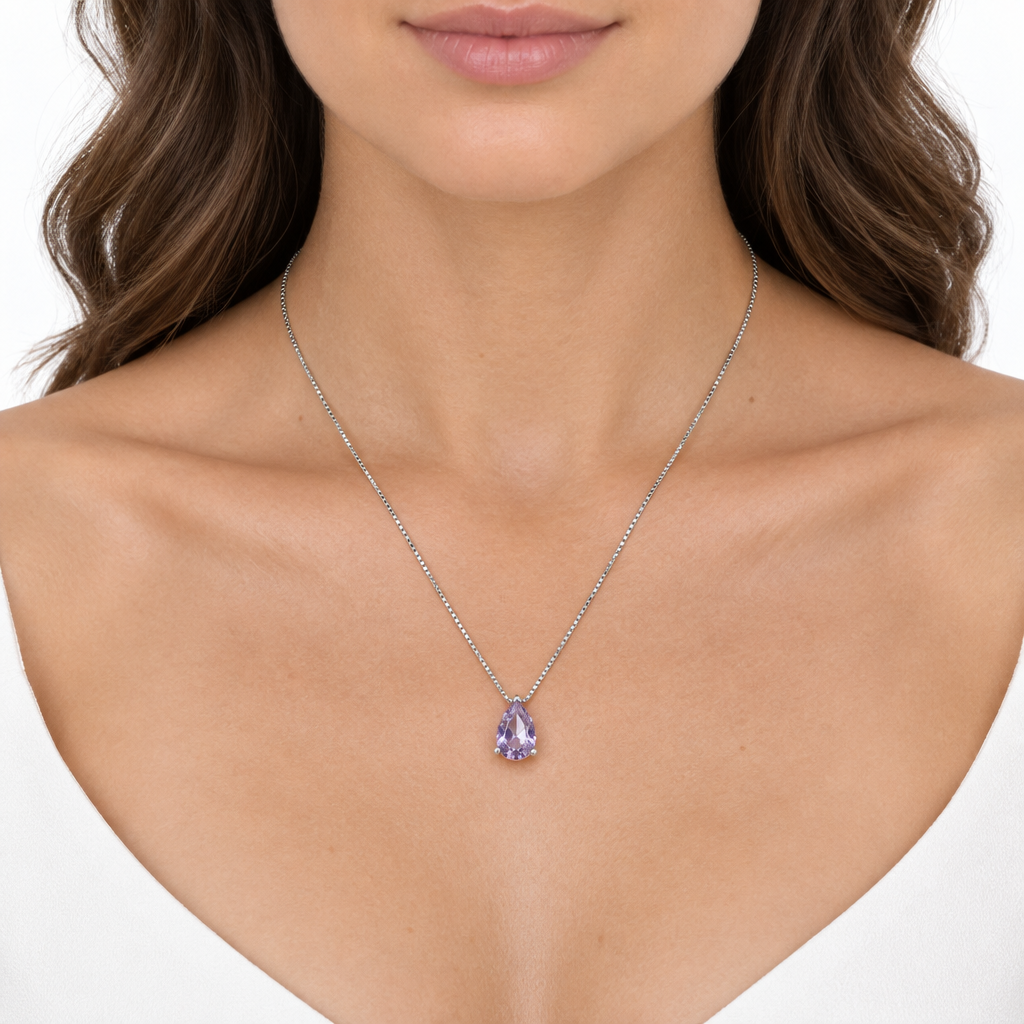 Collar Gota Lila de Plata 925 45 cm
