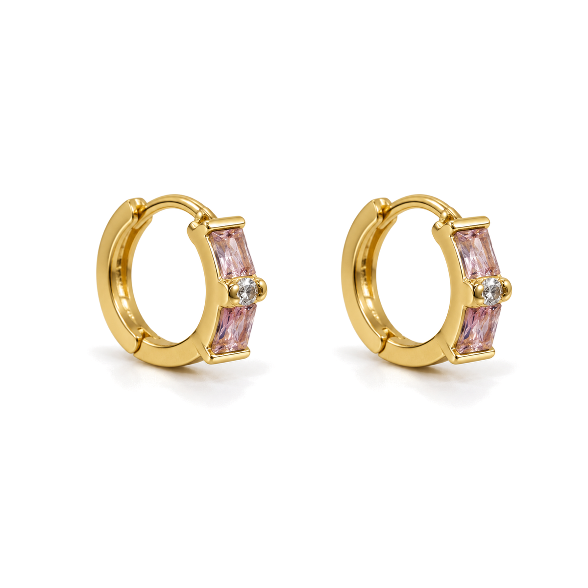 Aros Rectangulares con Centro Redondo Enchapados en Oro 14mm