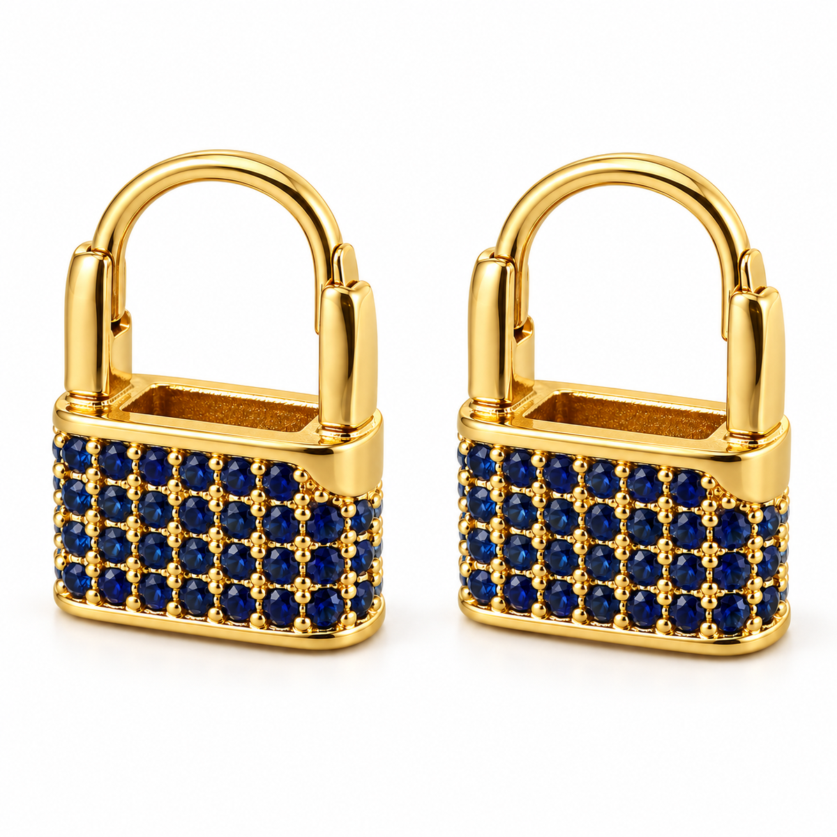 Aros Candado con Piedras Enchapados en Oro 17mm