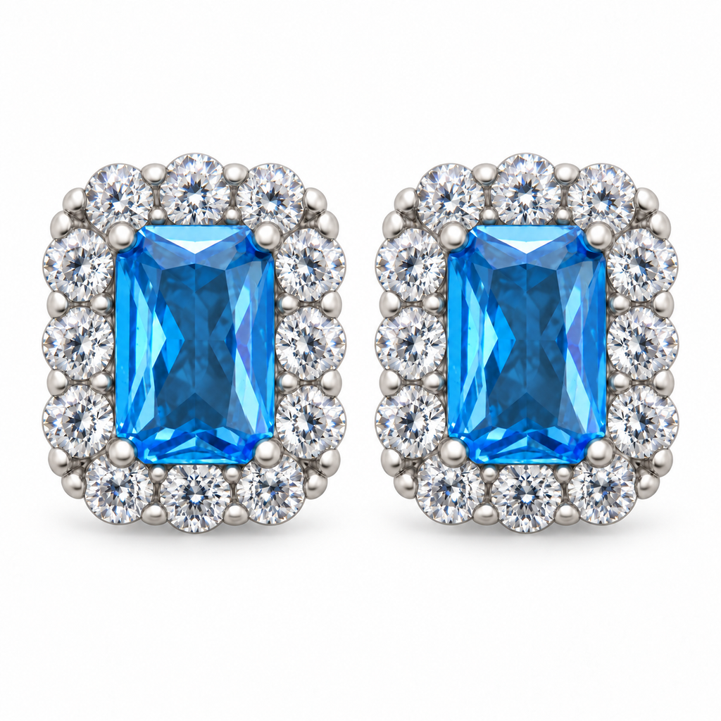 Aros Rectangulares con Halo de Plata 925