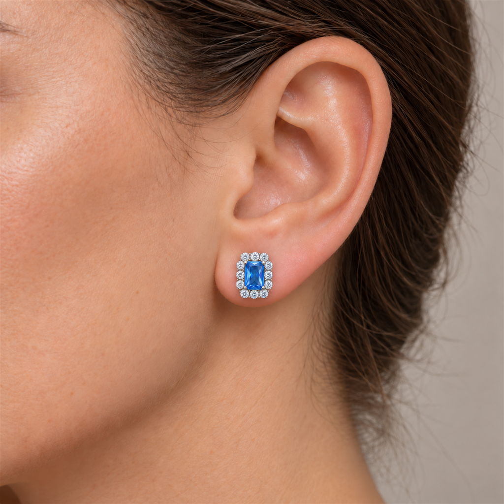 Aros Rectangulares con Halo de Plata 925