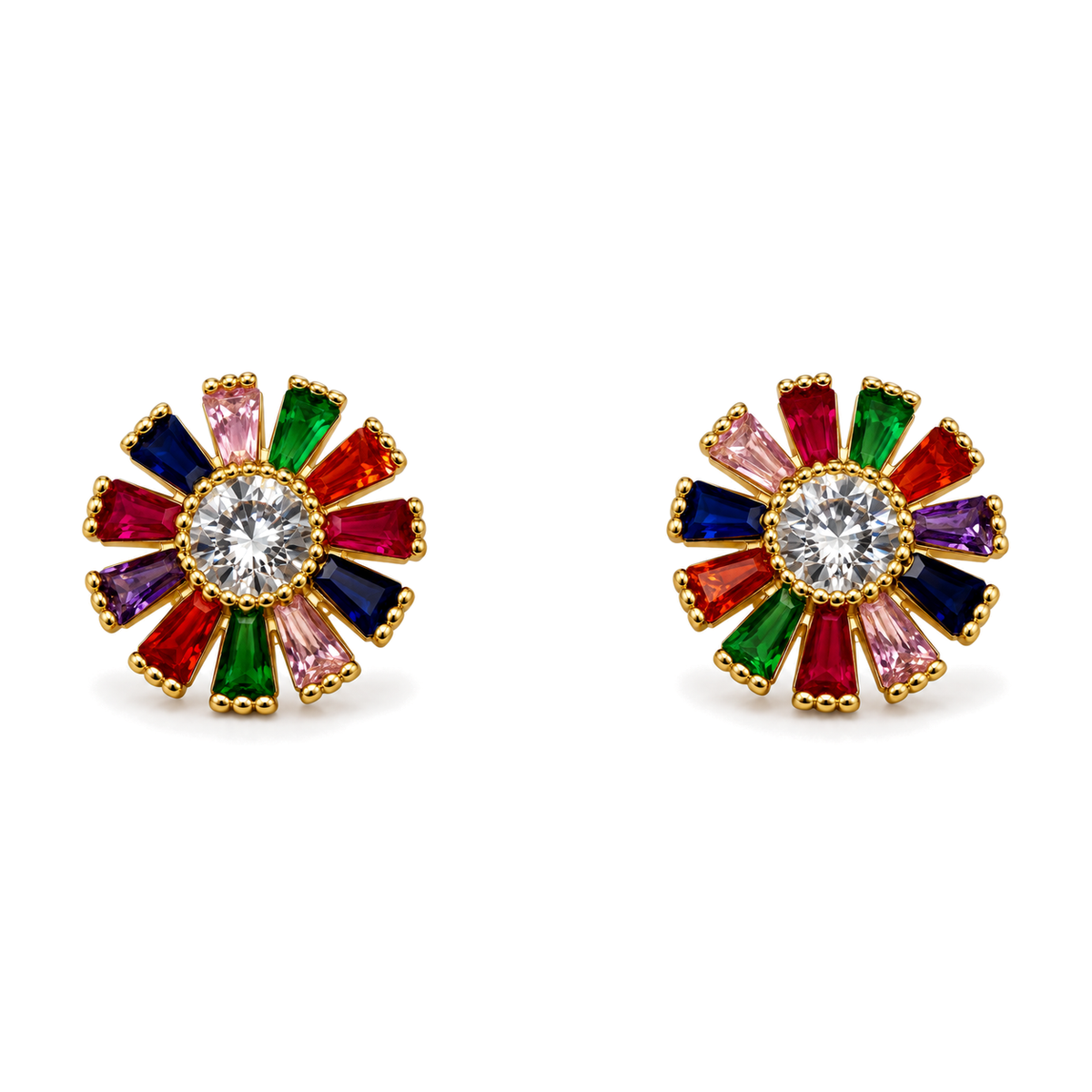 Aros Flor Radiante con Halo Enchapados en Oro 11mm