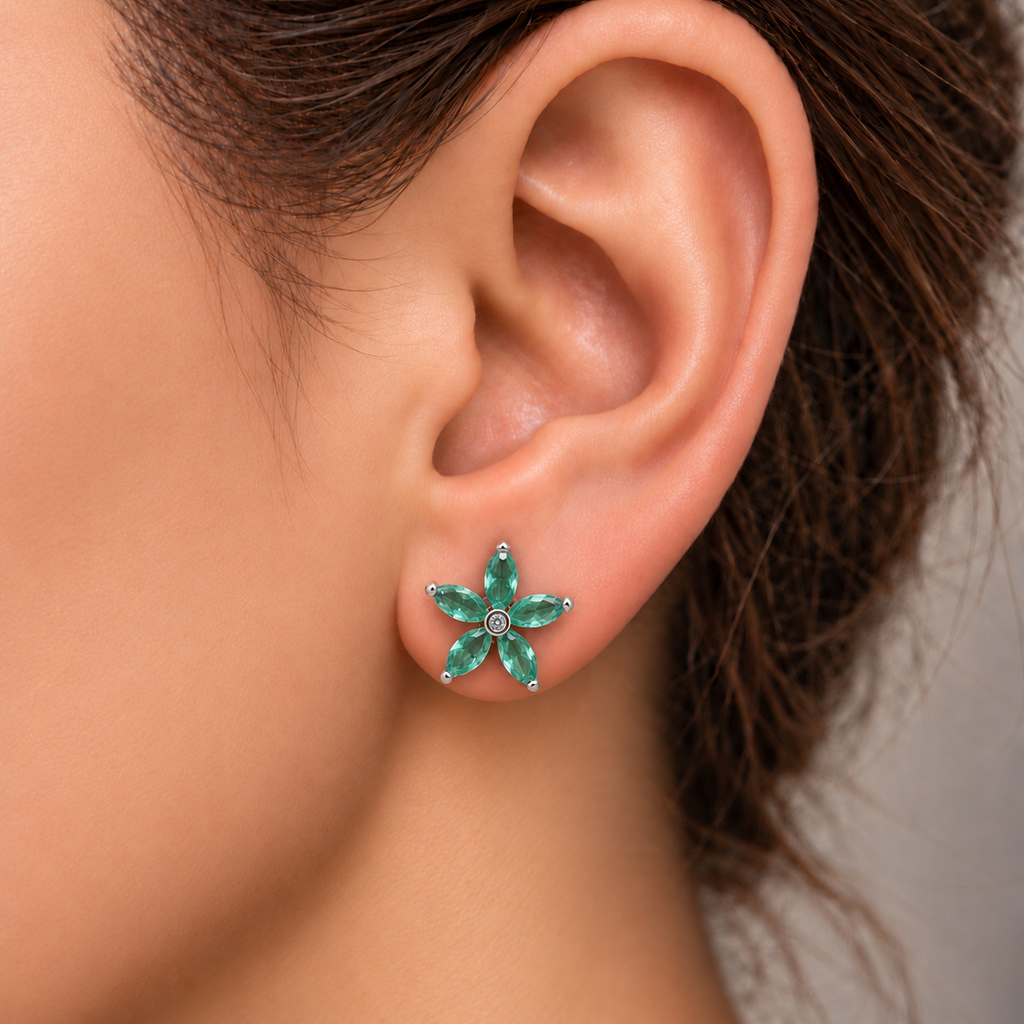 Aros Flor con Cinco Pétalos de Plata 925