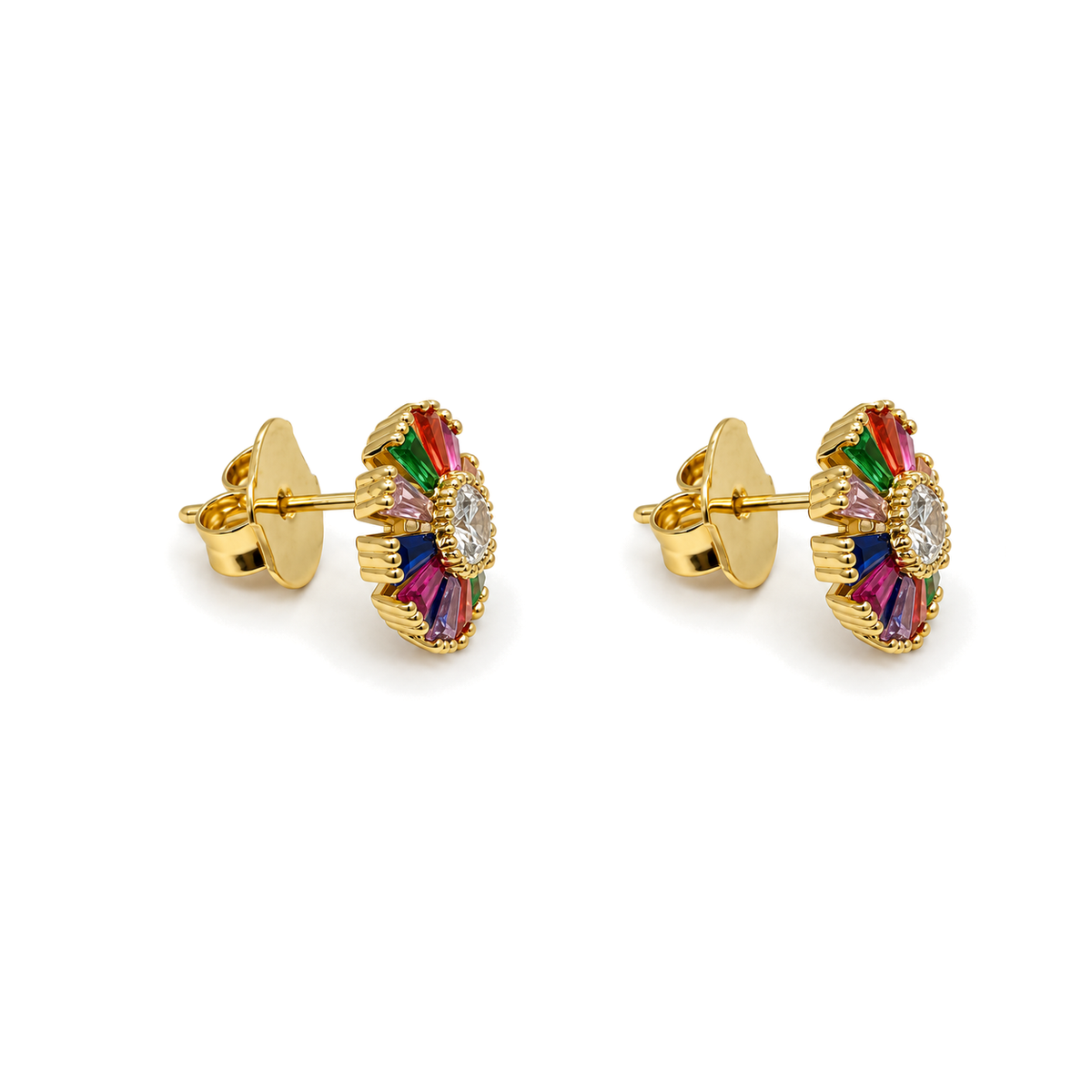 Aros Flor Radiante con Halo Enchapados en Oro 11mm