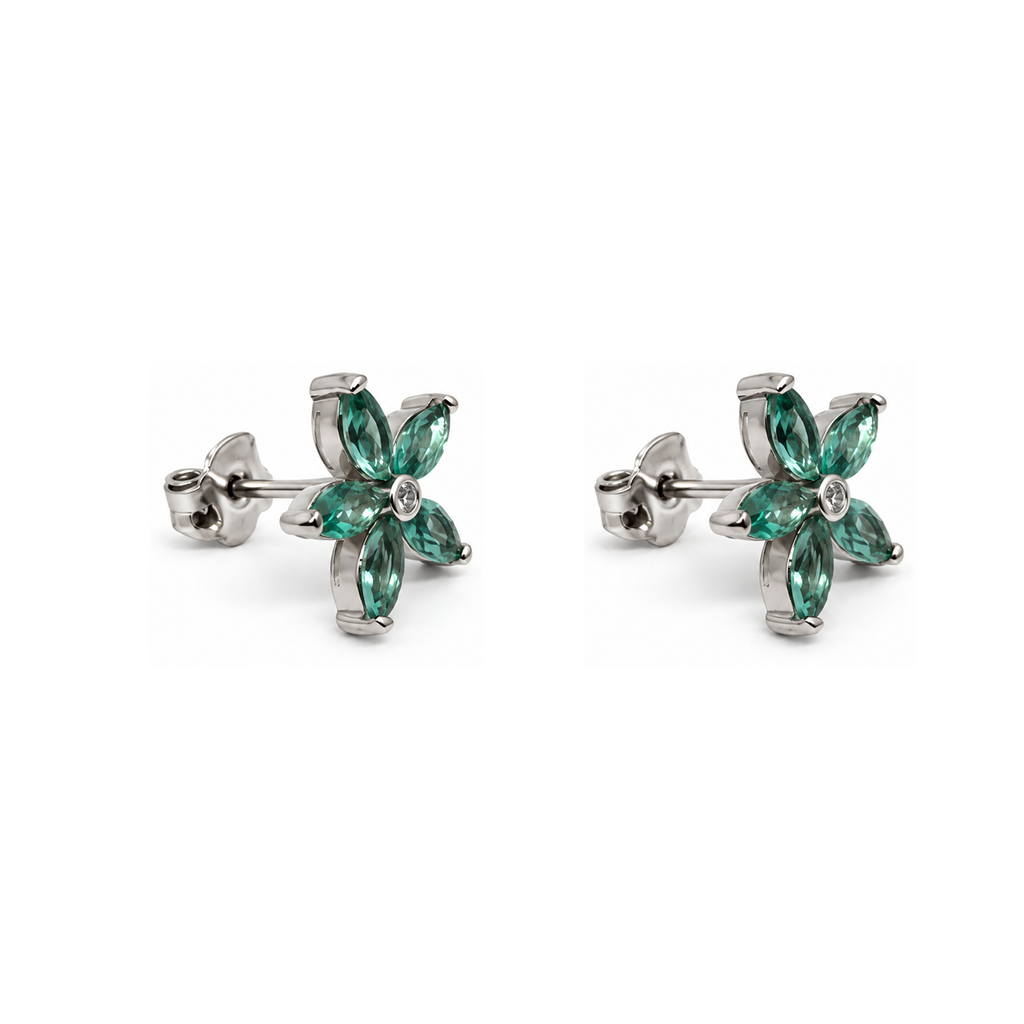 Aros Flor con Cinco Pétalos de Plata 925