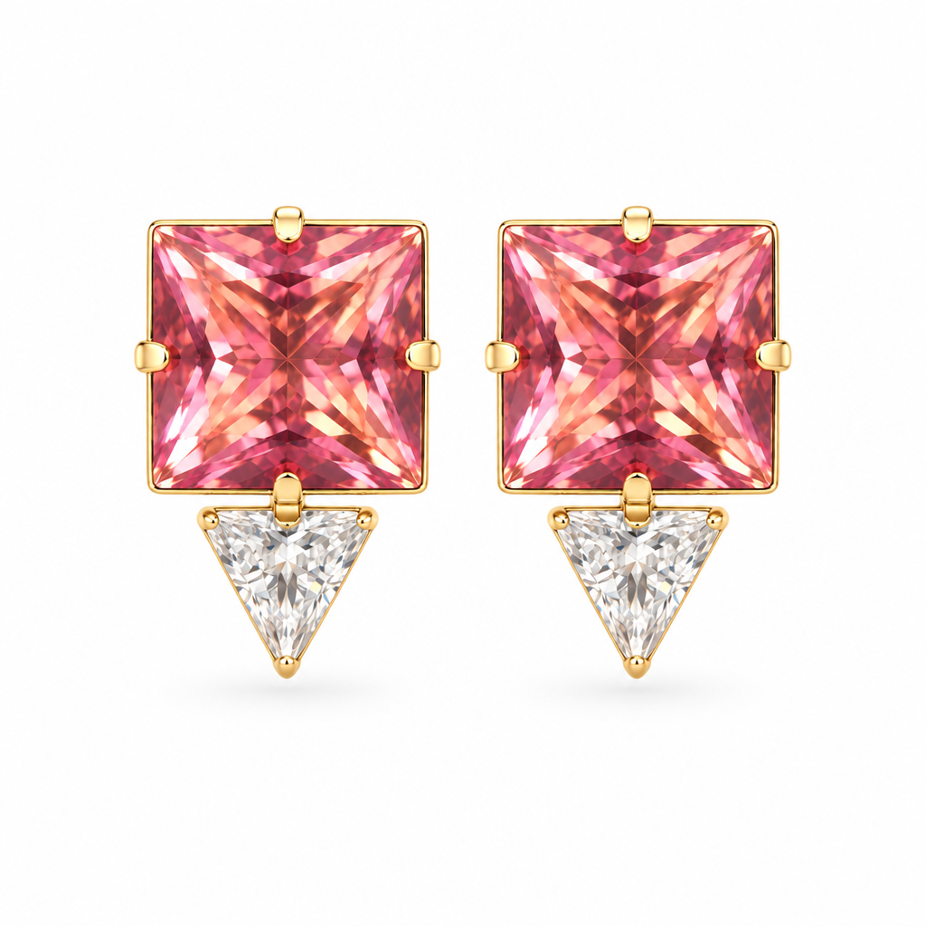 Aros Cuadrados con Triángulo Colgante Enchapados en Oro 14mm