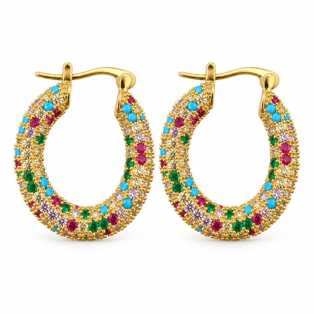 Argollas Ovaladas con Piedras Enchapadas en Oro 24mm
