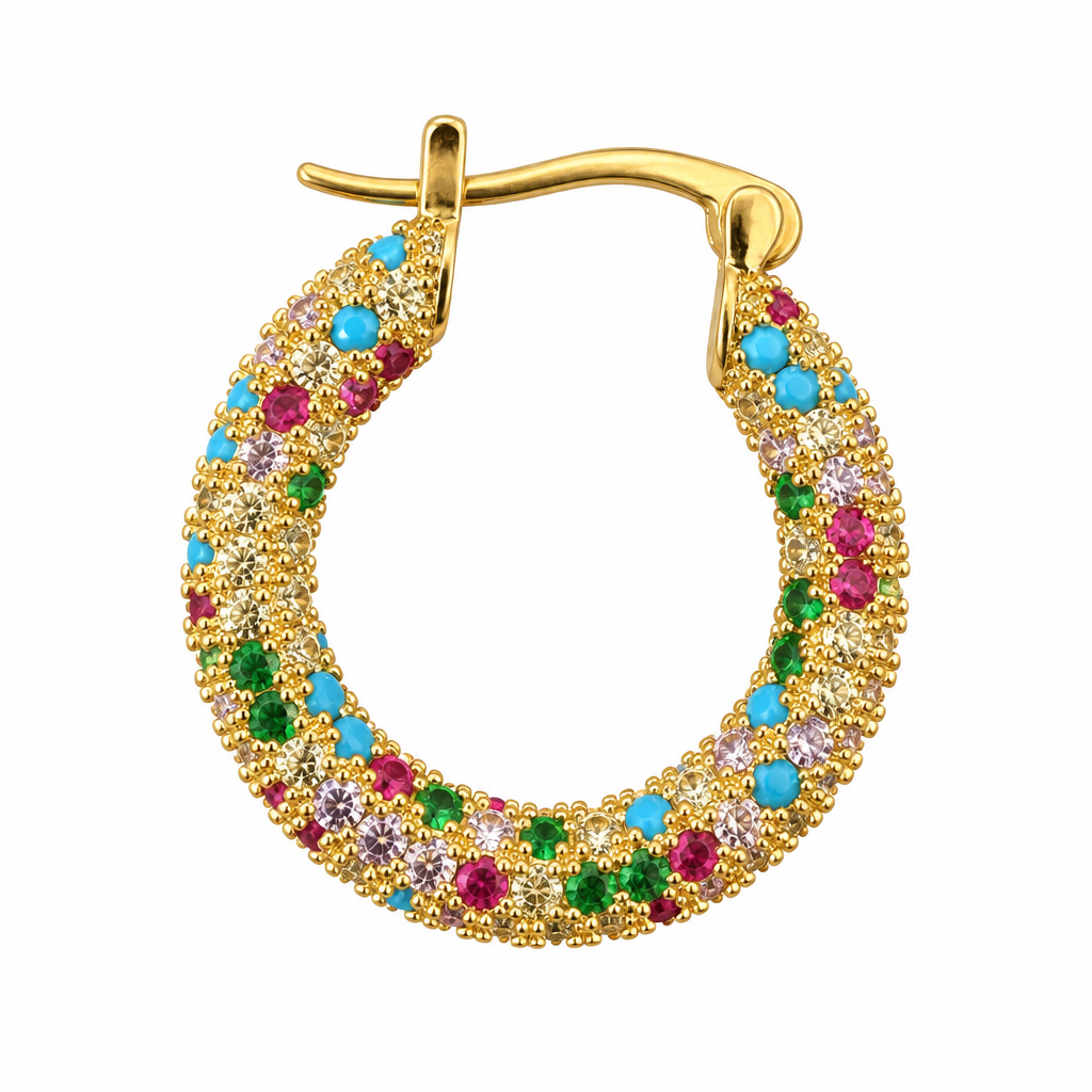 Argollas Ovaladas con Piedras Enchapadas en Oro 24mm