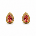 Aros Gota Rubi con Halo Enchapados en Oro 12mm