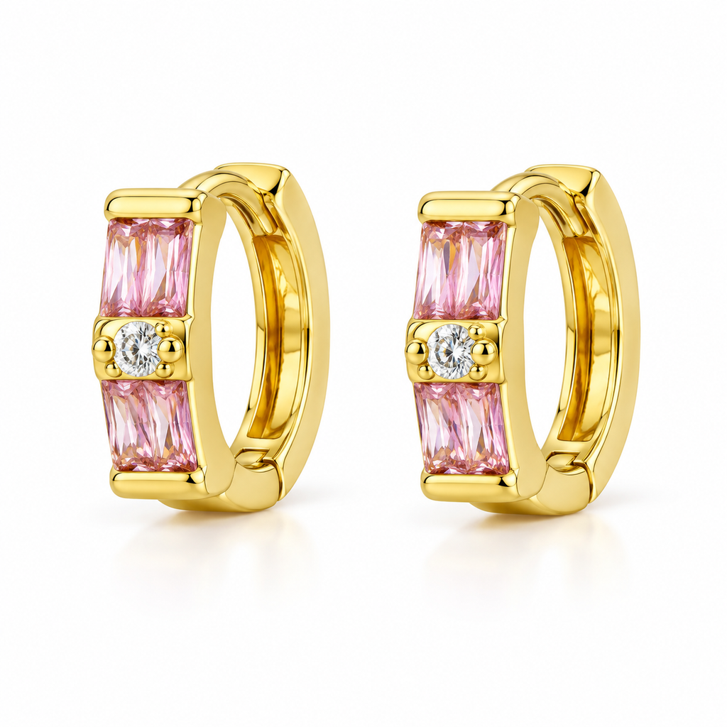 Aros Rectangulares con Centro Redondo Enchapados en Oro 14mm