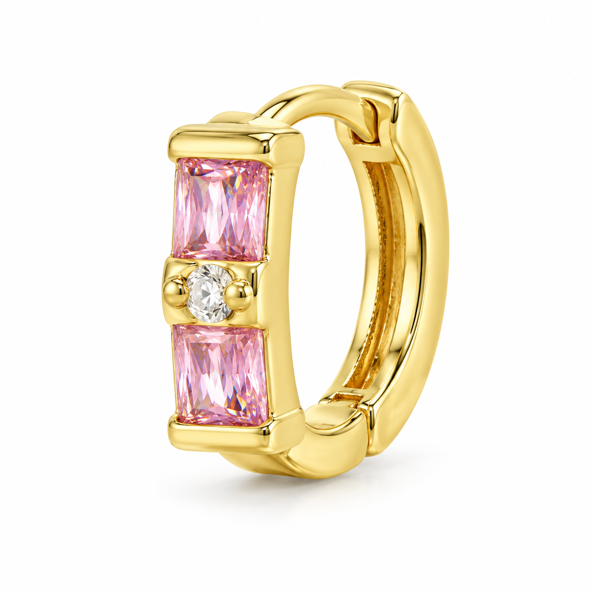 Aros Rectangulares con Centro Redondo Enchapados en Oro 14mm