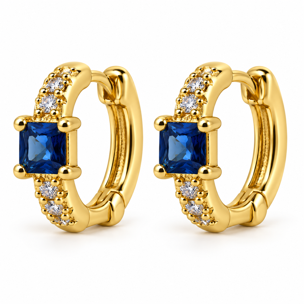 Aros Argolla con Piedra Cuadrada Enchapados en Oro 14mm