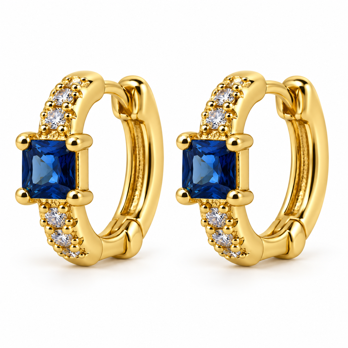 Aros Argolla con Piedra Cuadrada Enchapados en Oro 14mm