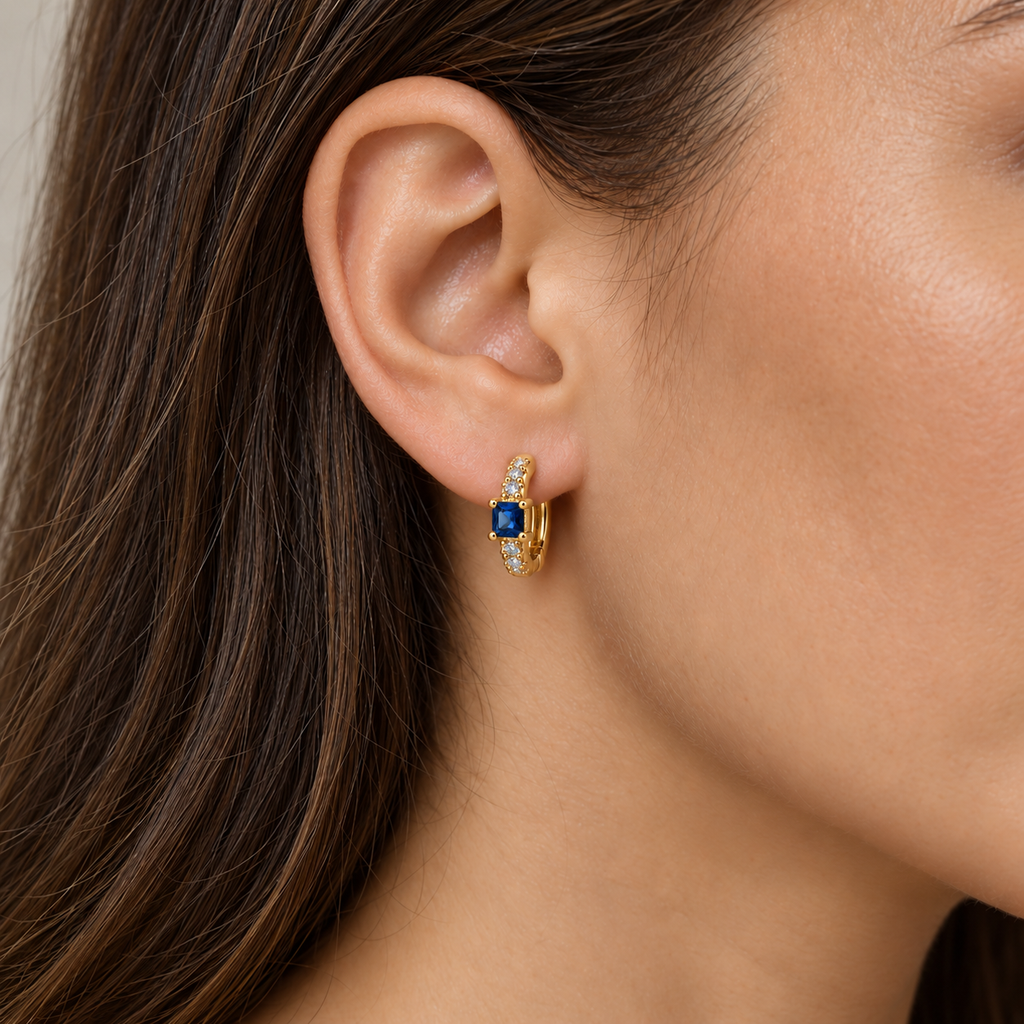 Aros Argolla con Piedra Cuadrada Enchapados en Oro 14mm