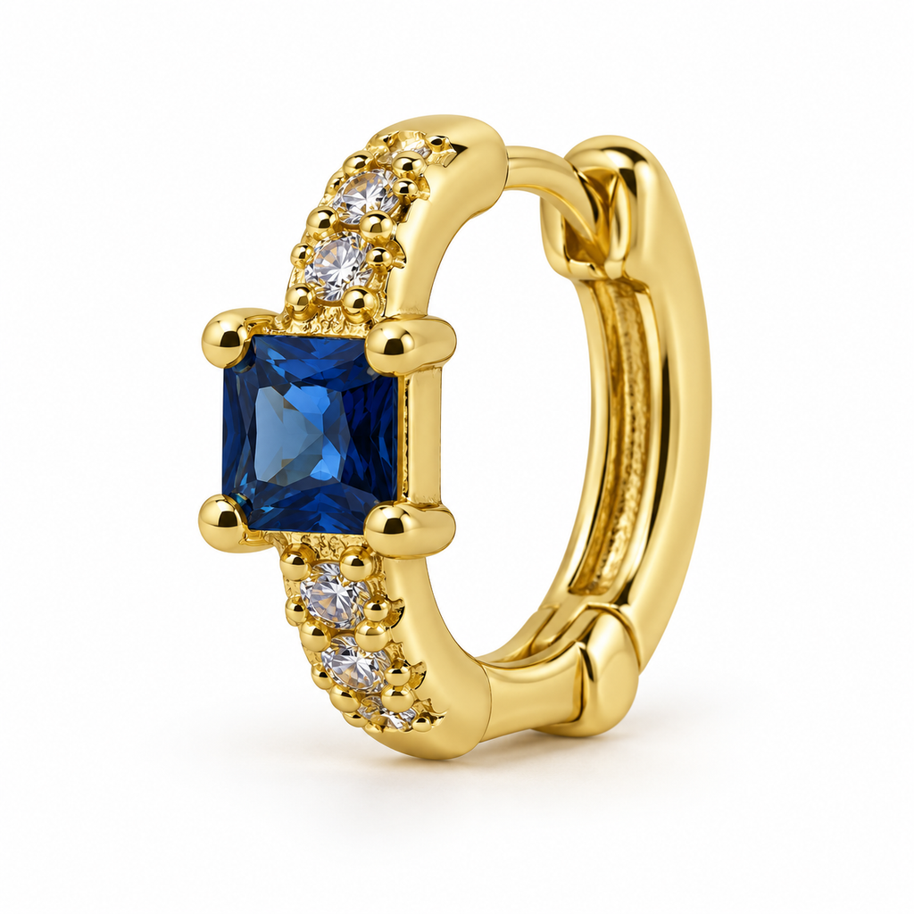Aros Argolla con Piedra Cuadrada Enchapados en Oro 14mm