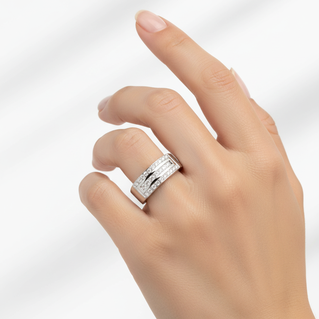 Anillo Triple Riel Diamantes 26 Diamantes Oro Blanco 18k